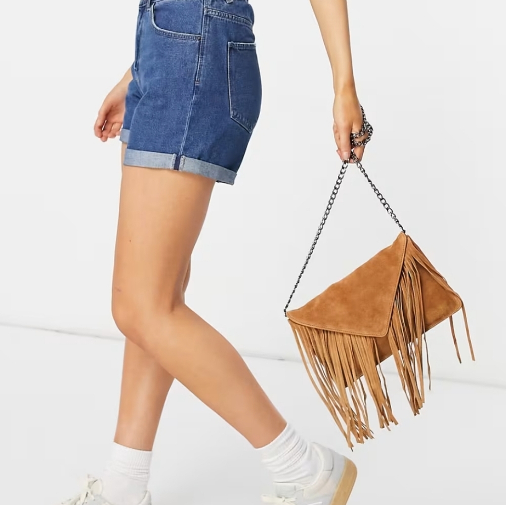 Urbancode London Leather Crossbody Bag Suede Fringe Tan Festival Concert Boho
